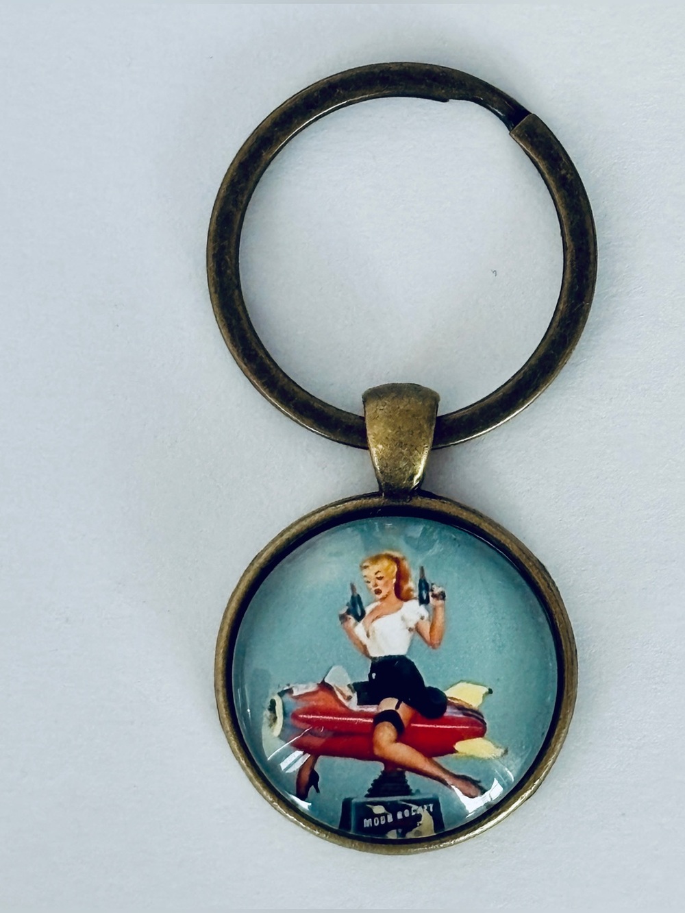 Vintage Retro Style Pin-Up Rocket Girl Keychain, NWT